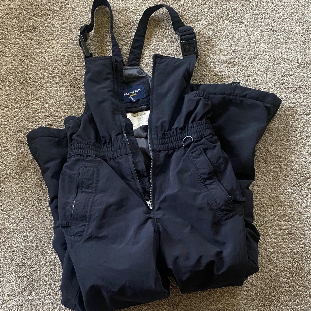 Lands' End Black Insulated Snow Bibs with Adjustable Straps